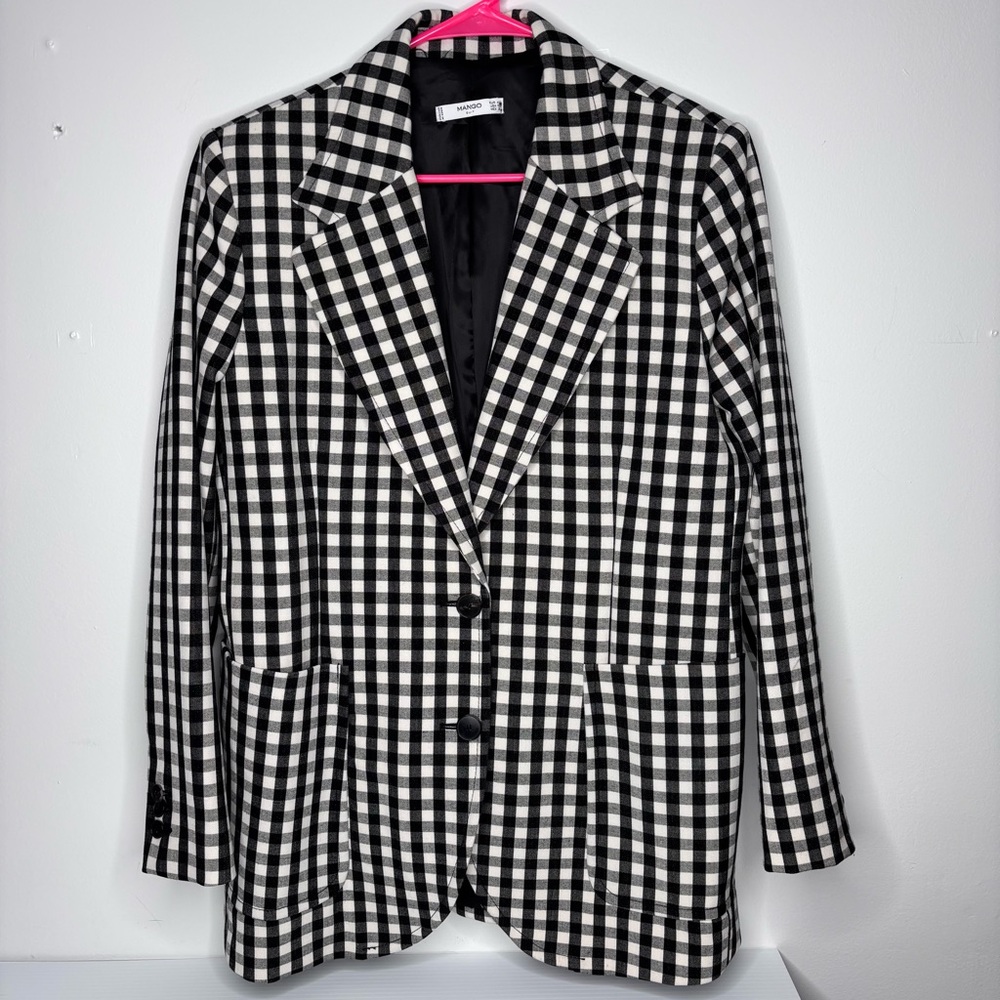 MANGO Gingham Check Blazer